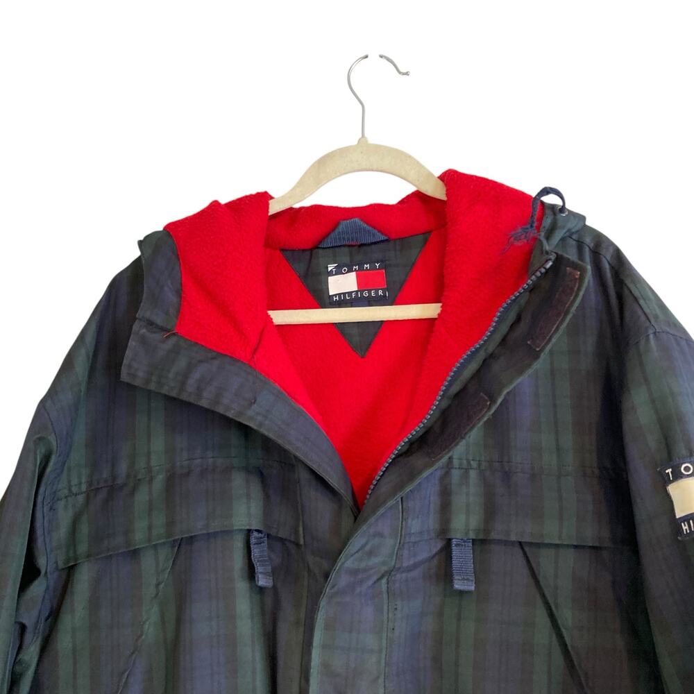 Vintage Y2K Tommy Hilfiger Plaid Hooded Jacket Preppy Sport Sz Large - Picture 3 of 16
